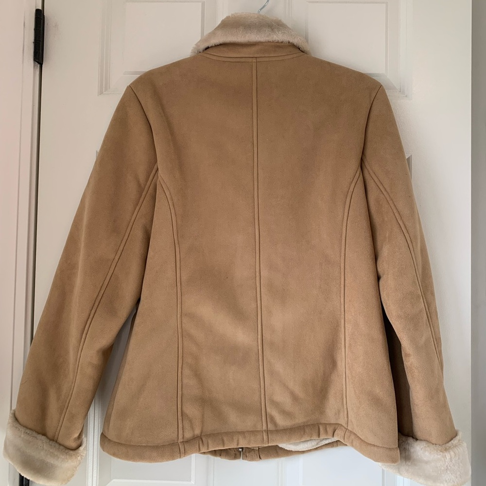 Y2K Braetan Coat Women's Faux Suede Fur Lined Pockets Tan Zip Penny Lane Sz M - Picture 2 of 15